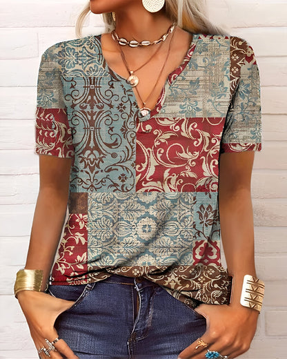 Denise - Boho halenka s V výstřihem a knoflíky pro dámy
