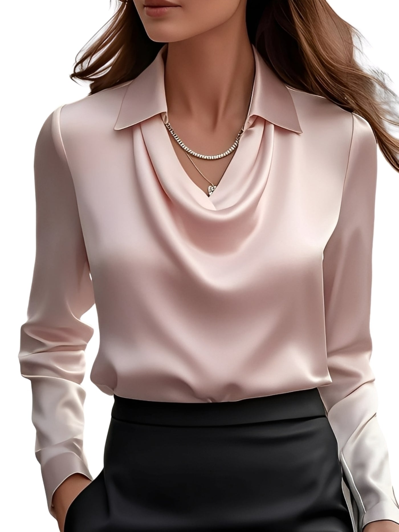 Dionne - Elegantní dámská saténová halenka s dlouhým rukávem