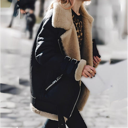 Cassandra - Tlustá vlněná semišová bunda pro ženy
