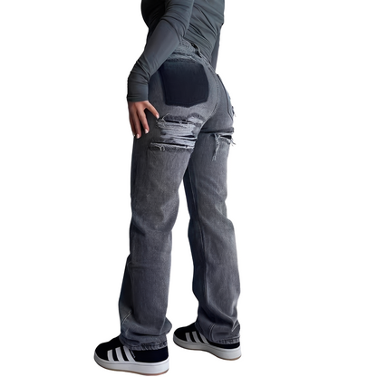 Lillian - Ležérní vysoké džíny s dírami pro ženy