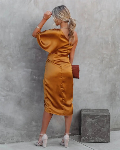 Aisha - Glamourózní Drapé Midi-Šaty pro Ženy
