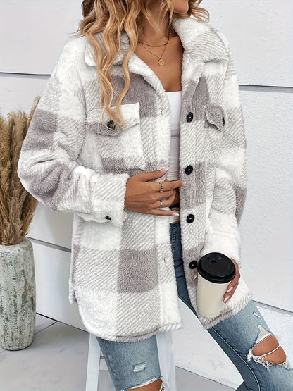 Julie - Teplá fleece bunda s kostkovaným vzorem pro ženy