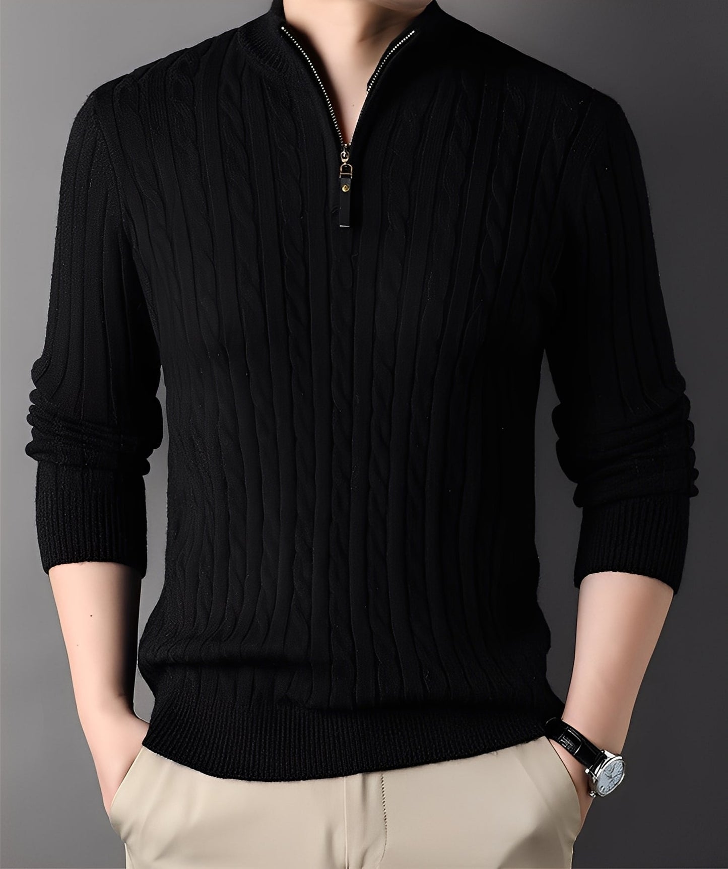 Damian - Moderní pletený svetr s zipem pro muže