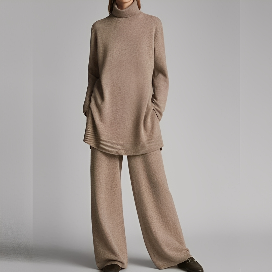 Mireille - Dámská zimní sada s pleteným svetrem a kalhotami