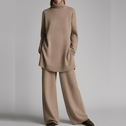 Mireille - Dámská zimní sada s pleteným svetrem a kalhotami