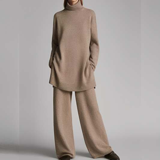 Mireille - Dámská zimní sada s pleteným svetrem a kalhotami