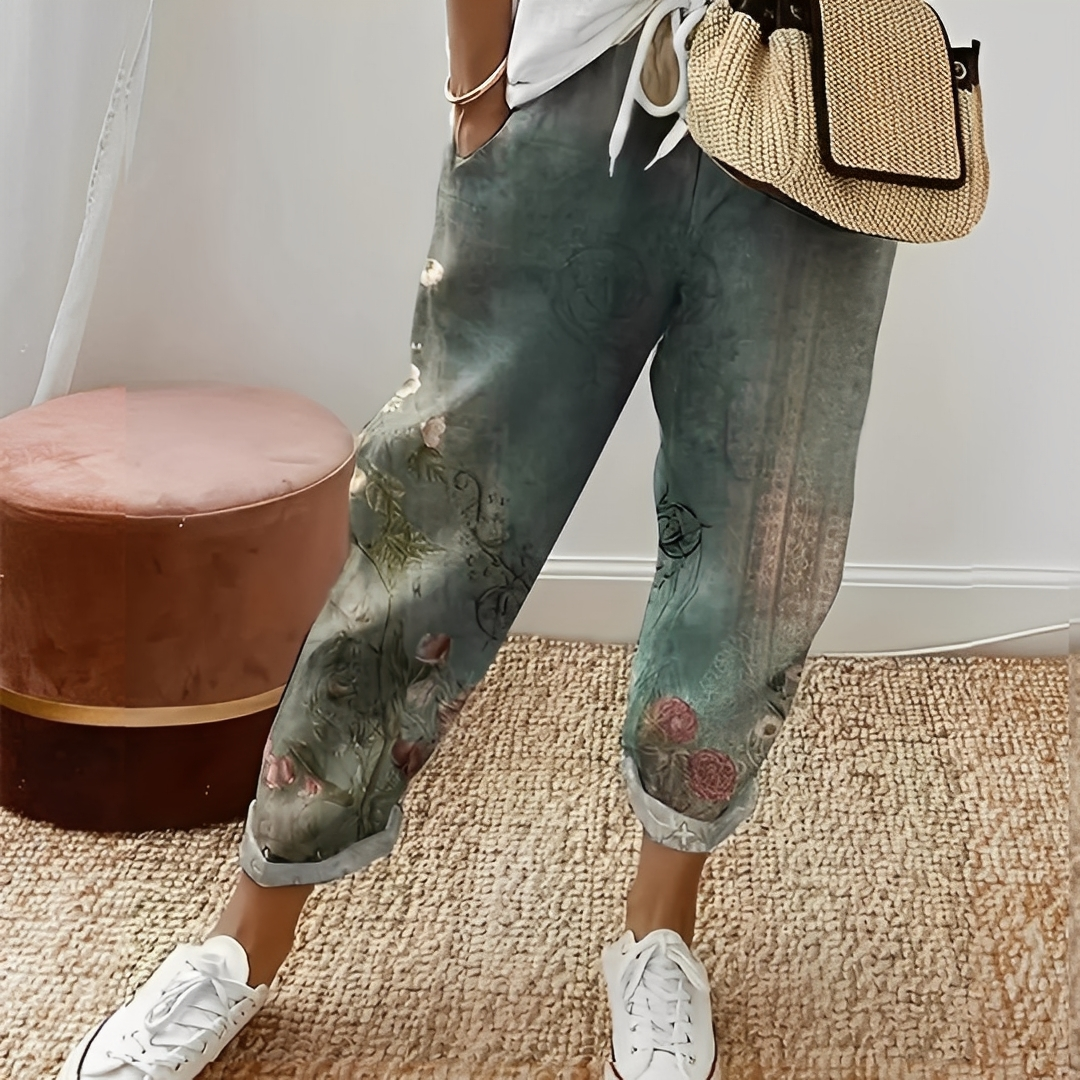 Jacinthe - Dámské pohodlné kalhoty s úzkou šňůrkou