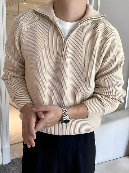 Lucas - Stylový pletený svetr s polovičním zipem pro muže