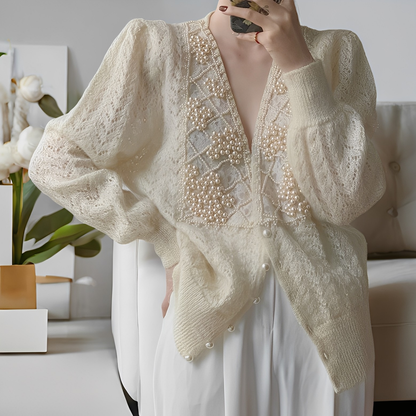 Jolie - Elegantní pletený svetr s perleťovými knoflíky