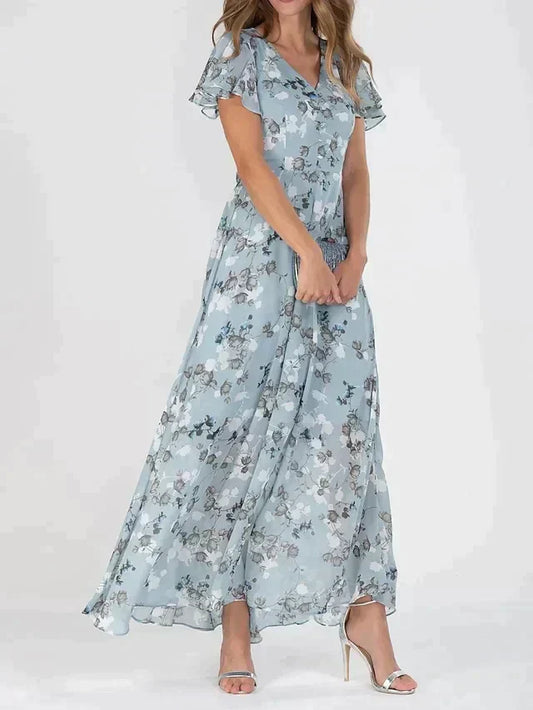 Mariona – Stylové květinové maxi šaty s výstřihem do V