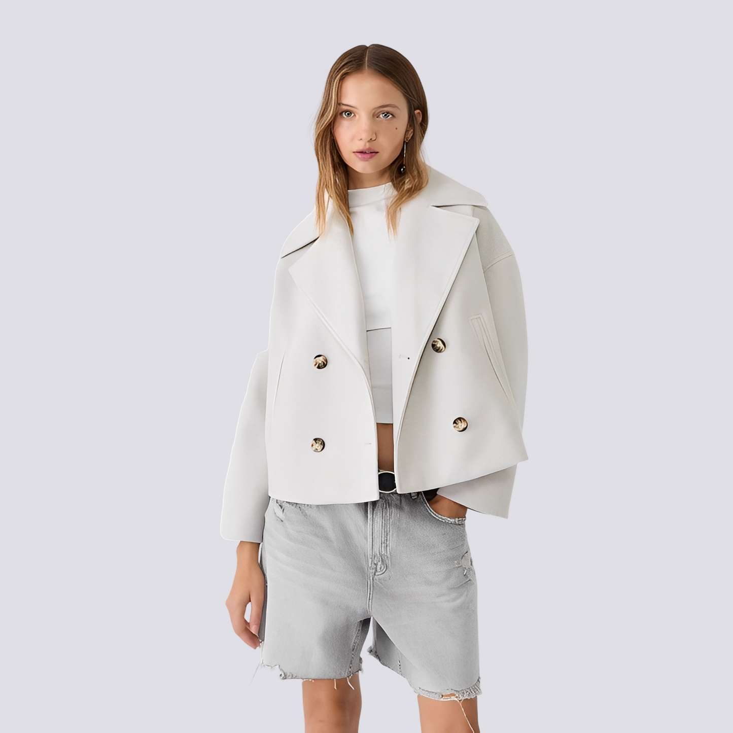 Bethney - Elegantní krátký vlněný kabát s reverzním límcem pro dámy