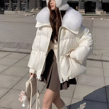 Victoria - elegantní větrovka péřová bunda s kožešinovým límcem pro ženy