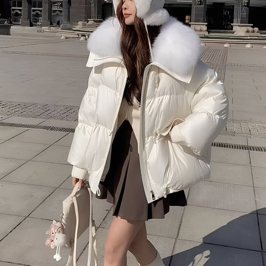 Victoria - elegantní větrovka péřová bunda s kožešinovým límcem pro ženy