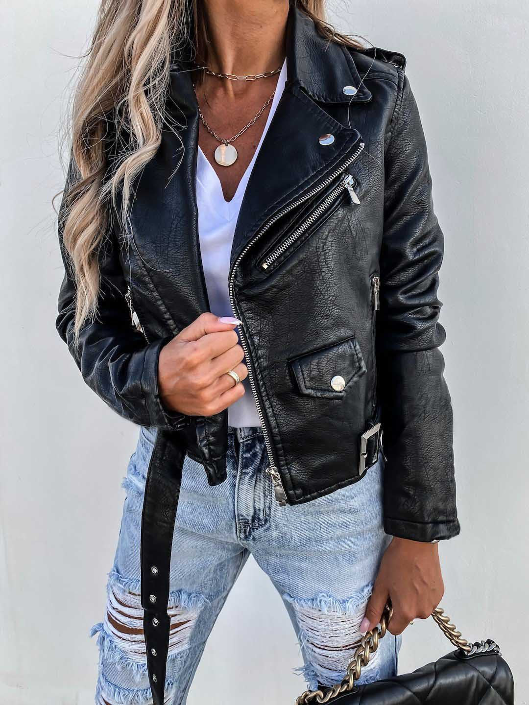 Alivia - Stylová kožená bunda se zipem pro ženy