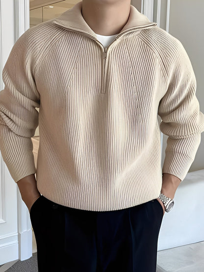 Lucas - Stylový pletený svetr s polovičním zipem pro muže