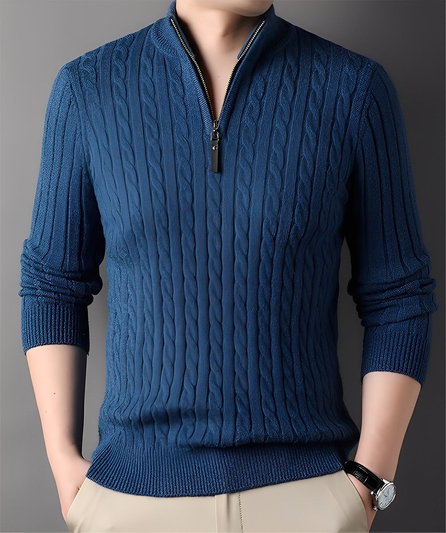 Damian - Moderní pletený svetr s zipem pro muže