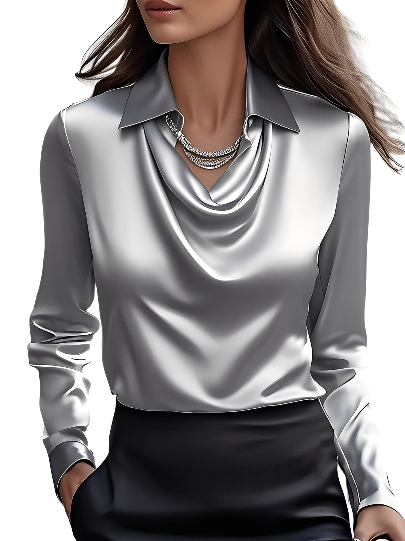 Dionne - Elegantní dámská saténová halenka s dlouhým rukávem