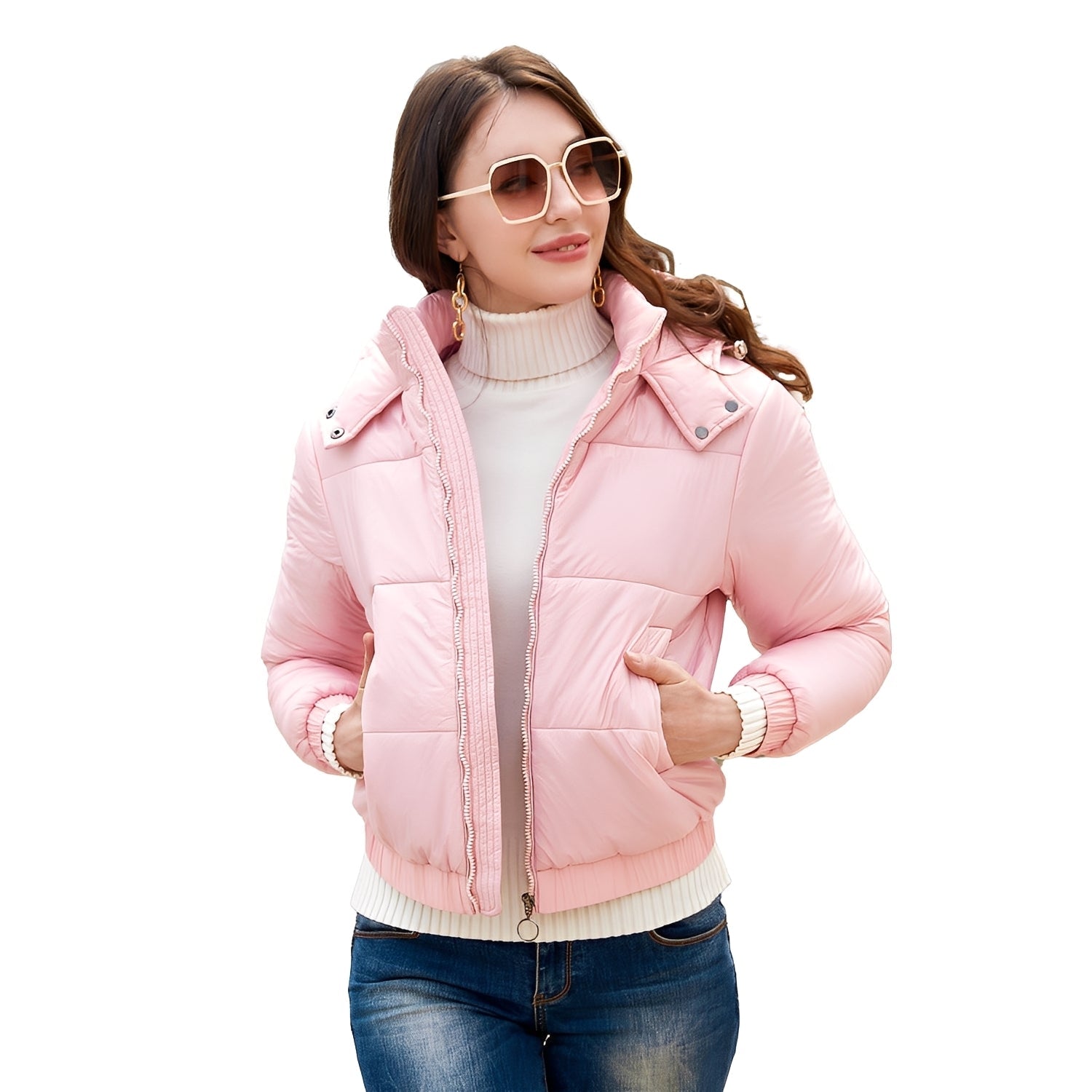 Yazmin - Stylová, lesklá bunda s kapucí pro ženy