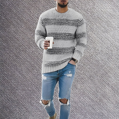 Richard - Pruhovaný teplý pletený svetr pro muže