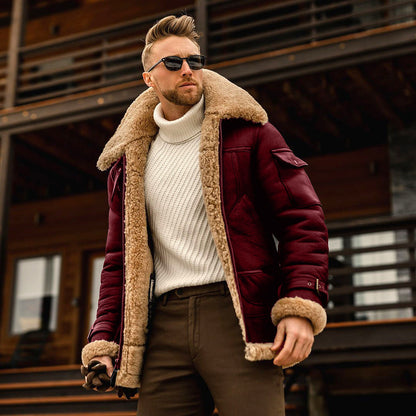 Richard - Taktická kožená bunda s kožešinovým límcem pro muže