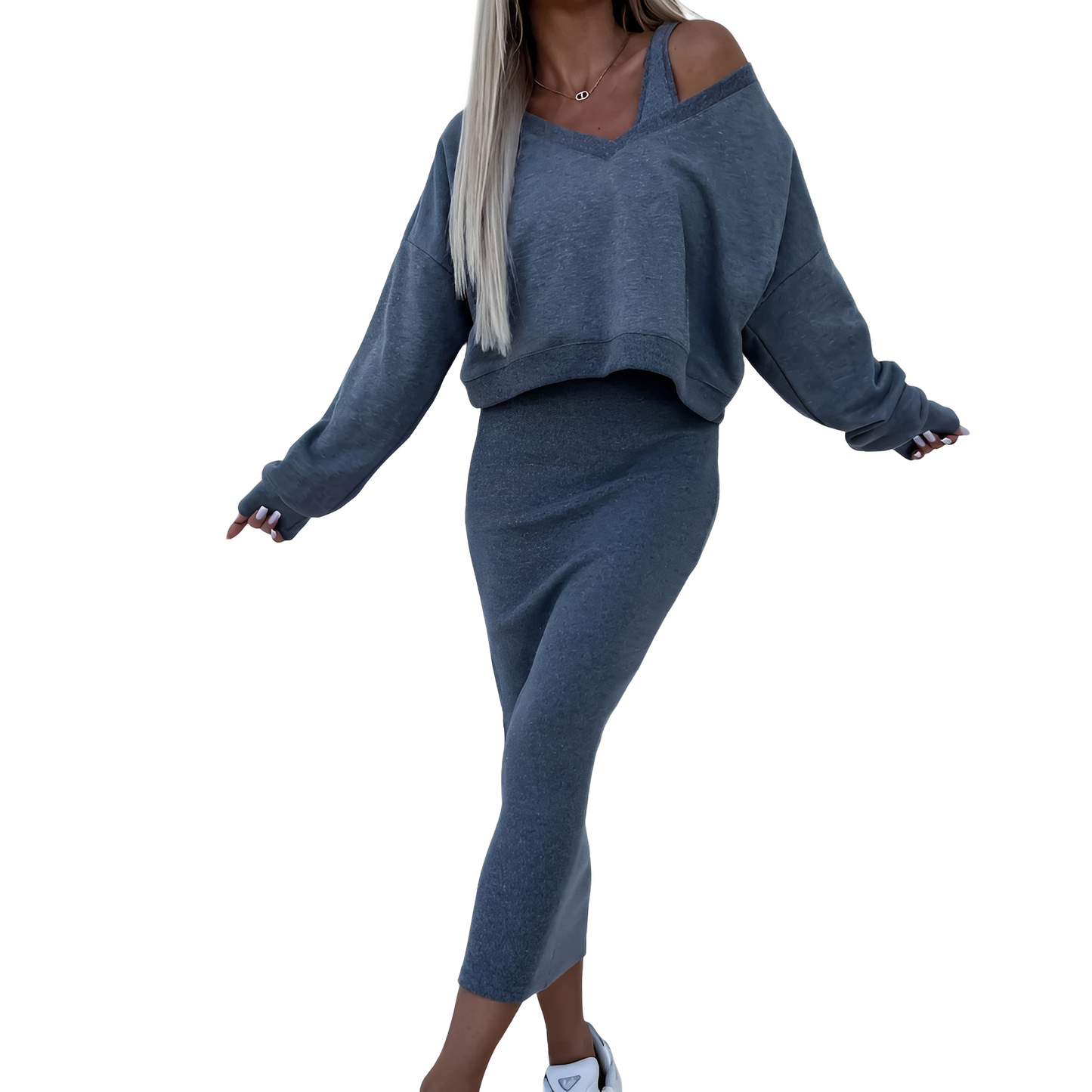 Tianna - Stylová souprava svetr a sukně pro dámy