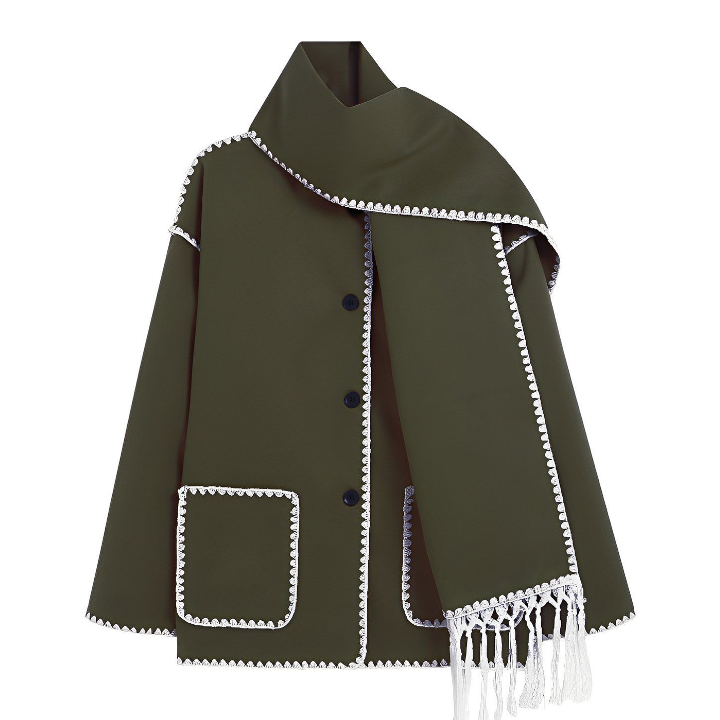 Amilia - Stylová, volně sedící vlněná bunda s šálou pro dámy