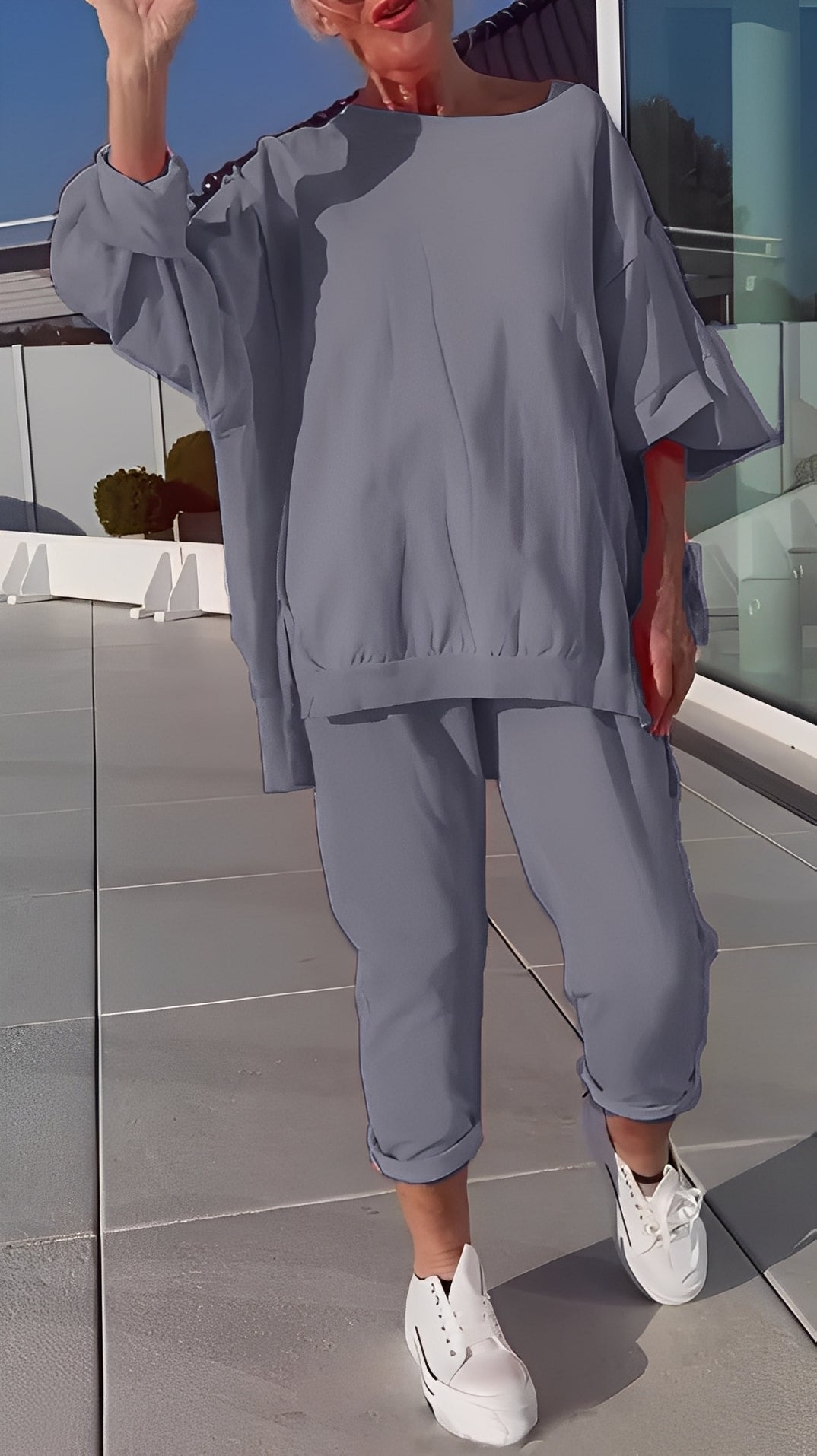 Eleanore - Ležérní souprava s volným vrcholem a kalhotami pro dámy