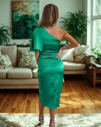 Aisha - Glamourózní Drapé Midi-Šaty pro Ženy