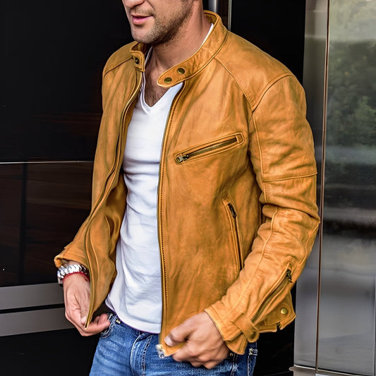 Hayden - Klasická kožená bunda s kapsami na zip pro muže
