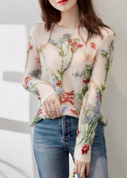 Gisselle - Stylový pletený svetr s květinovým vzorem pro dámy