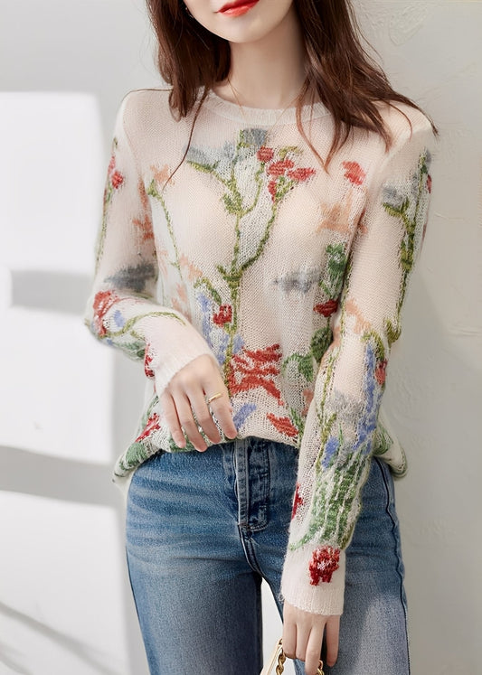 Gisselle - Stylový pletený svetr s květinovým vzorem pro dámy