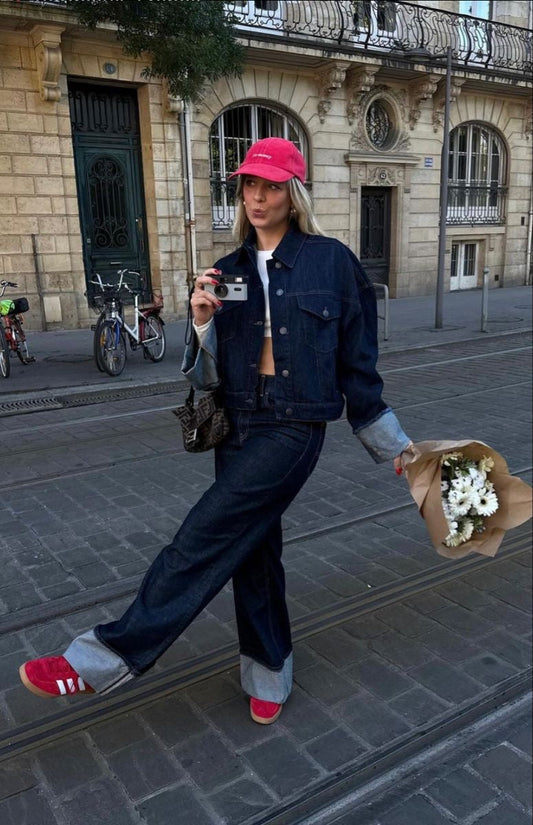 Clara – Souprava Denim s Trucker Bundou & Vysokým Pasem Džíny
