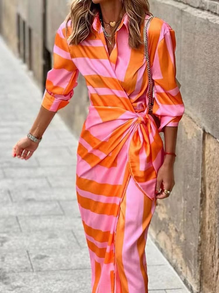 Solana – Elegantní zavinovací šaty s proužky