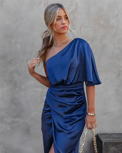 Aisha - Glamourózní Drapé Midi-Šaty pro Ženy
