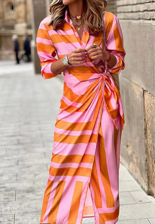 Solana – Elegantní zavinovací šaty s proužky