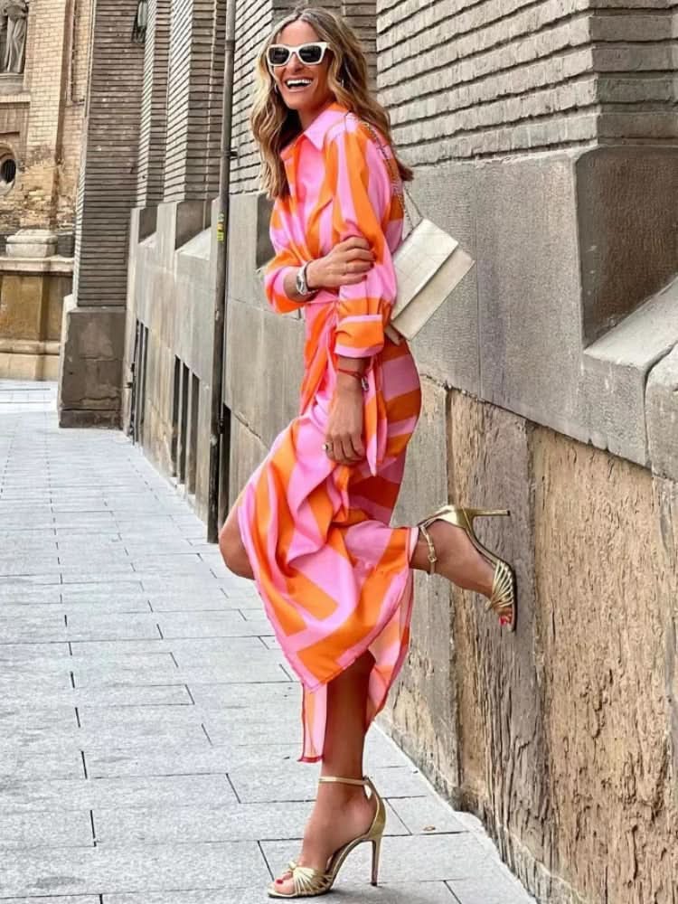 Solana – Elegantní zavinovací šaty s proužky