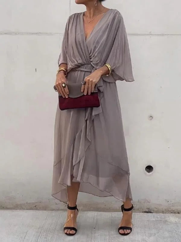 Loisa - Elegantní šifonové šaty s V-výstřihem