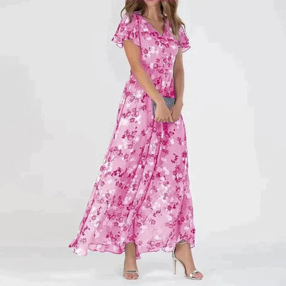 Mariona – Stylové květinové maxi šaty s výstřihem do V