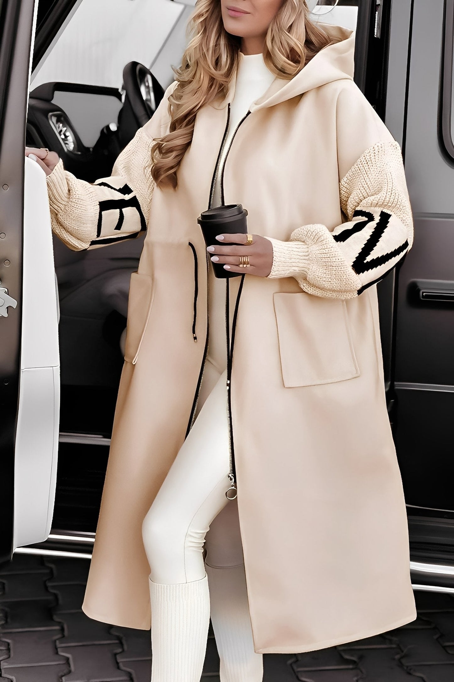 Eloise - Moderní dlouhá bunda s kapucí pro dámy