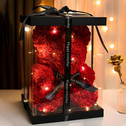 Valen - Růžový medvídek v LED boxu na Valentýn