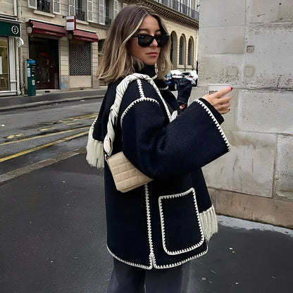 Amilia - Stylová, volně sedící vlněná bunda s šálou pro dámy