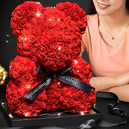 Teddie - Romantický růžový medvídek s LED dárkovou krabicí na Valentýn