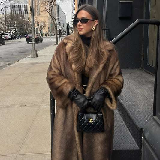 Carmella - Elegantní dlouhý umělý kožešinový kabát pro ženy