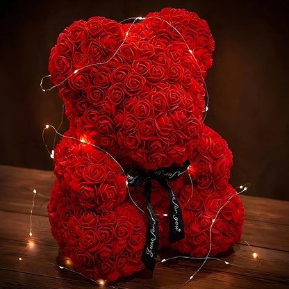 Teddie - Romantický růžový medvídek s LED dárkovou krabicí na Valentýn