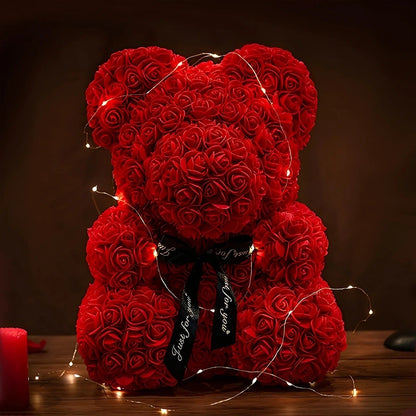 Teddie - Romantický růžový medvídek s LED dárkovou krabicí na Valentýn