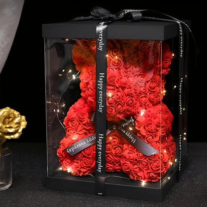 Teddie - Romantický růžový medvídek s LED dárkovou krabicí na Valentýn