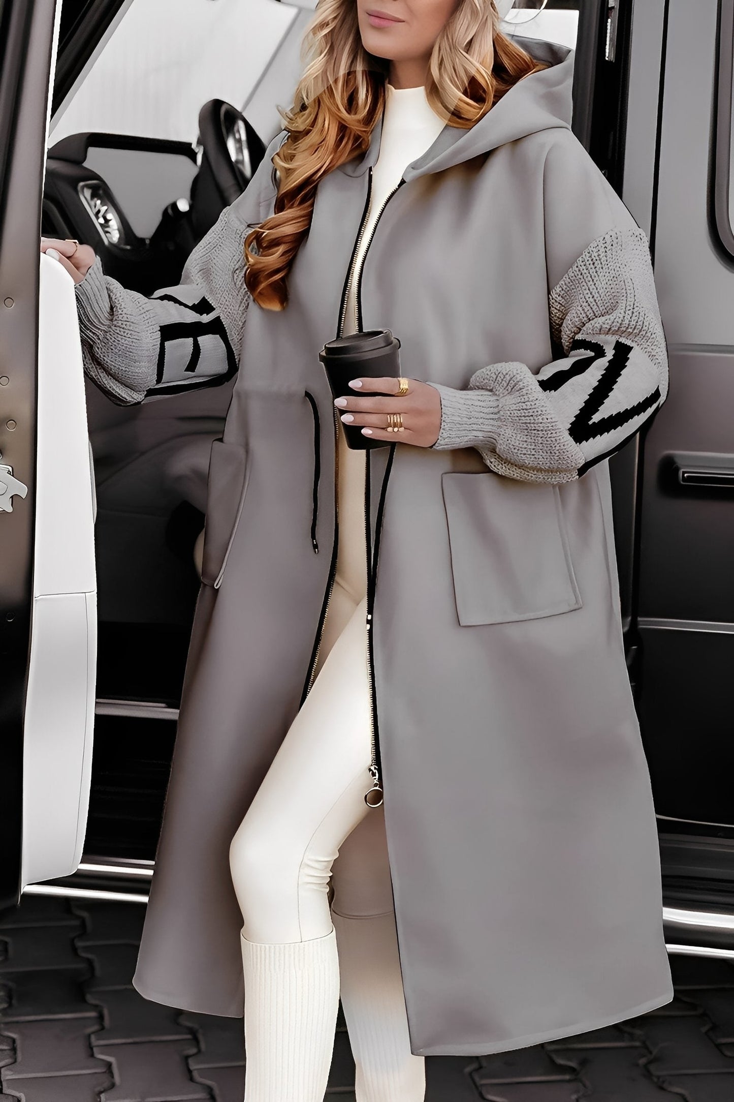 Eloise - Moderní dlouhá bunda s kapucí pro dámy