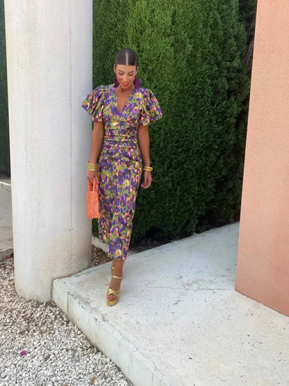 Glecy - Elegantní Dámské Šaty Nafoukané Rukávy Kouzlo