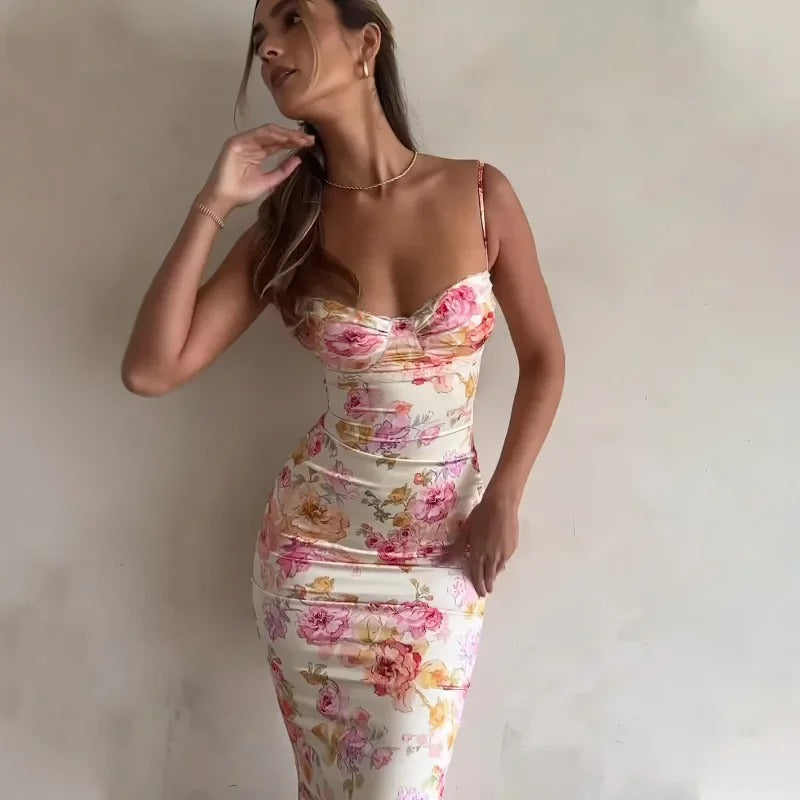 Aizel - Elegantní květinové maxi šaty s krajkovým lemem