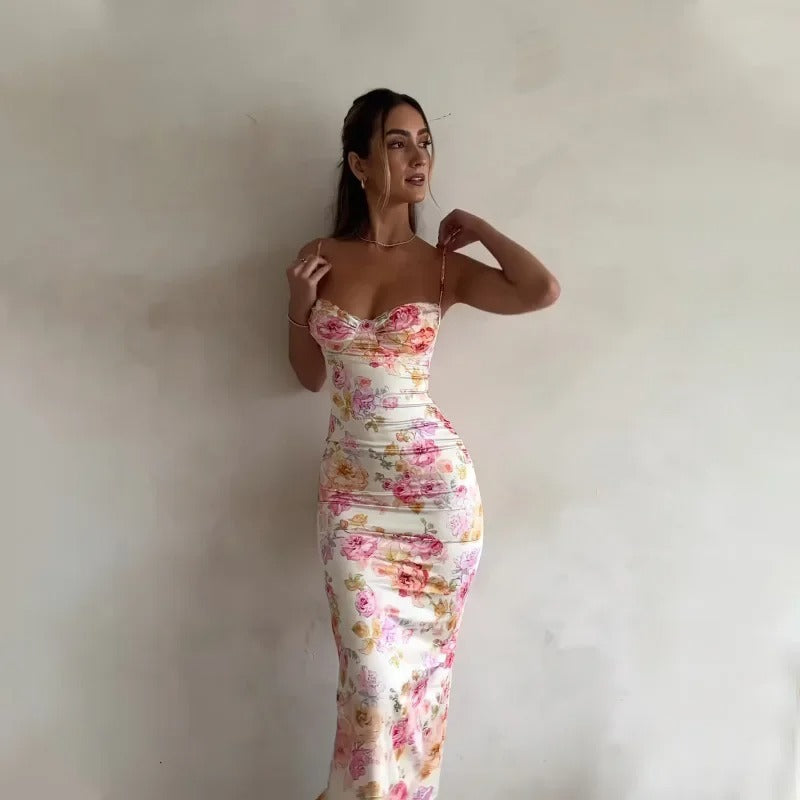 Aizel - Elegantní květinové maxi šaty s krajkovým lemem
